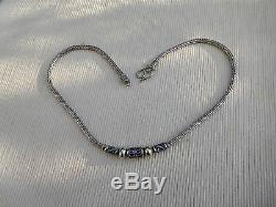Sterling Silver Necklace Old Vintage Knit Braid Email Blue Red 45 Cms Ba08