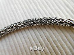 Sterling Silver Necklace Old Vintage Knit Braid Email Blue Red 45 Cms Ba08