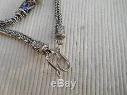 Sterling Silver Necklace Old Vintage Knit Braid Email Blue Red 45 Cms Ba08