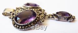 Sterling Silver Pendant And Amethysts + Marcasite Jewel Old 19th Century