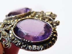 Sterling Silver Pendant And Amethysts + Marcasite Jewel Old 19th Century