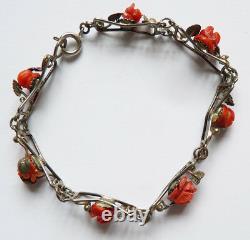 Strap Old Solid Silver And Coral Coral Silver Bracelet 1900 Corallo