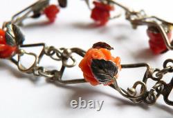 Strap Old Solid Silver And Coral Coral Silver Bracelet 1900 Corallo