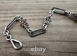 Stunning Antique Watch Chain 1900 Solid Silver And Garnet