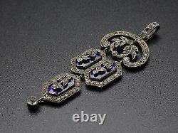 Stunning Old Pendant In Solid Silver Rhinestones And Blue Stones 19th
