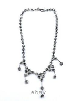 Stunning Old River Necklace In Solid Silver And 19th Century Drapery Rhinestones
