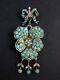 Stunning Old Sterling Silver Pendant And Cabochons Of Turquoise Flower Thought