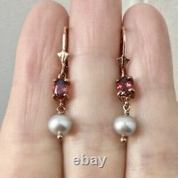 Sublime Ancient Earrings Grenat Pearl Vermeil Gold Rose / Silver