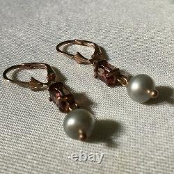 Sublime Ancient Earrings Grenat Pearl Vermeil Gold Rose / Silver