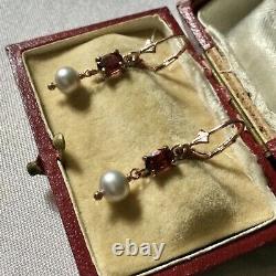 Sublime Ancient Earrings Grenat Pearl Vermeil Gold Rose / Silver