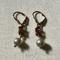 Sublime Ancient Earrings Grenat Pearl Vermeil Gold Rose / Silver