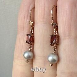 Sublime Ancient Earrings Grenat Pearl Vermeil Gold Rose / Silver