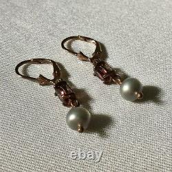 Sublime Ancient Earrings Grenat Pearl Vermeil Gold Rose / Silver