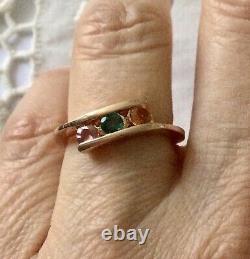 Sublime Ancient Multicolor Natural Sapphires Ring, Pink Gold, Massive Silver