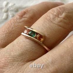 Sublime Ancient Multicolor Natural Sapphires Ring, Pink Gold, Massive Silver