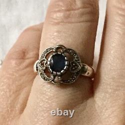 Sublime Ancient Ring In Massive Silver, Natural Sapphire, Ruby And Acute- Marines