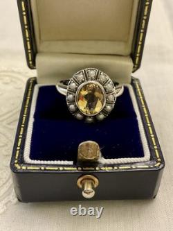 Sublime Antique Citrine Ring, Fine Pearl, and Solid Silver