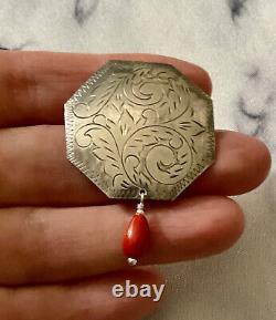 Sublime Antique Solid Silver Brooch with Genuine Red Coral Carvings