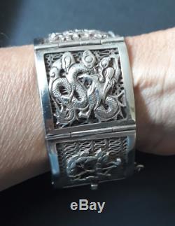 Sublime Bracelet Antique Silver Solid Asian Motifs Nineteenth Time