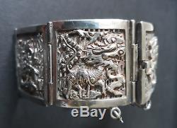 Sublime Bracelet Antique Silver Solid Asian Motifs Nineteenth Time