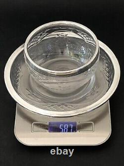Sublime antique caviar serving bowl with finger rinse in solid silver crystal with hallmarks