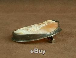 Super Pin Cameo Shell Old Woman & Dog Mount Sterling Silver Nineteenth