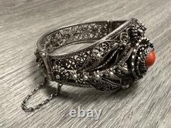 Superb Ancient Bracelet Silver Filigree and Coral
