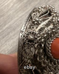 Superb Ancient Bracelet Silver Filigree and Coral