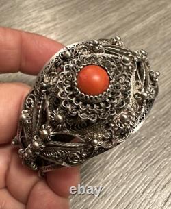Superb Ancient Bracelet Silver Filigree and Coral