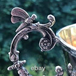 Superb And Ancien Coupe In Solid Silver With Decoration Of Butterflies Art Nouveau