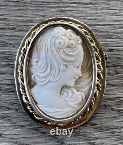 Superb Antique Cameo Brooch Solid Silver Gilded