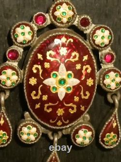 Superb Antique Enamelled Solid Silver Pendant 19th Century