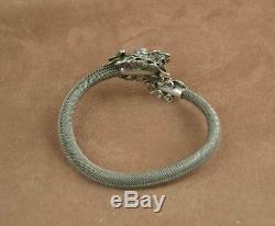 Superb Bracelet Ancient Dragon Silver Massive And Jade China Ndochine Beginning Xxth