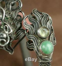 Superb Bracelet Ancient Dragon Silver Massive And Jade China Ndochine Beginning Xxth