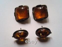 Superb Lot of Antique Jewelry Amber in Solid Silver 925/1000