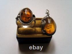 Superb Lot of Antique Jewelry Amber in Solid Silver 925/1000