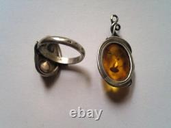 Superb Lot of Antique Jewelry Amber in Solid Silver 925/1000