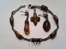 Superb Lot of Antique Jewelry Amber in Solid Silver 925/1000