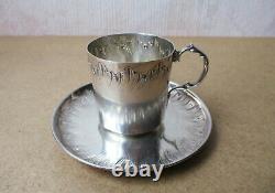 Superb Old Coffee Cup In Solid Silver, Minerve Punch, Very Good Condition