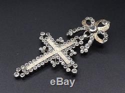 Superb Old Cross Yvetot Sterling Silver Gold And Rhinestone Normandy Nineteenth