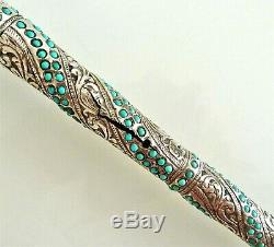 Superb Old Handle Or Knob Engraved Sterling Silver And Turquoise Stones