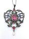 Superb Old Pendant In Sterling Silver And Rhinestone Heart Xix