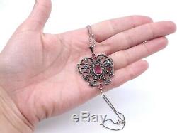 Superb Old Pendant In Sterling Silver And Rhinestone Heart XIX