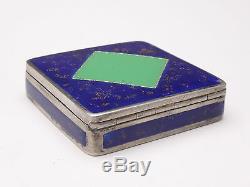 Superb Old Powder Box In Sterling Silver And Email Art Nouveau