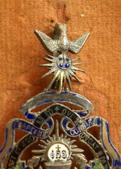 Superb Old Religious Medal in Solid Silver Enamel Baptism Communion