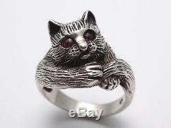 Superb Old Solid Silver Ring Representing A Cat Art Deco T55 Period