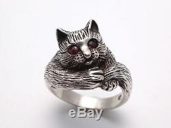 Superb Old Solid Silver Ring Representing A Cat Art Deco T55 Period