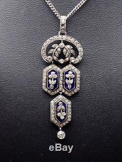 Superb Old Sterling Silver Pendant With Rhinestones And Blue Stones Xixeme