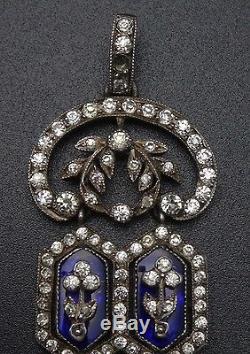 Superb Old Sterling Silver Pendant With Rhinestones And Blue Stones Xixeme