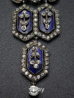 Superb Old Sterling Silver Pendant With Rhinestones And Blue Stones Xixeme